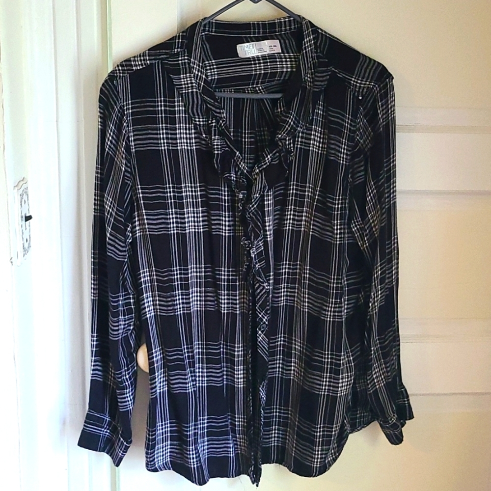 Black Plaid button down shirt- XXL